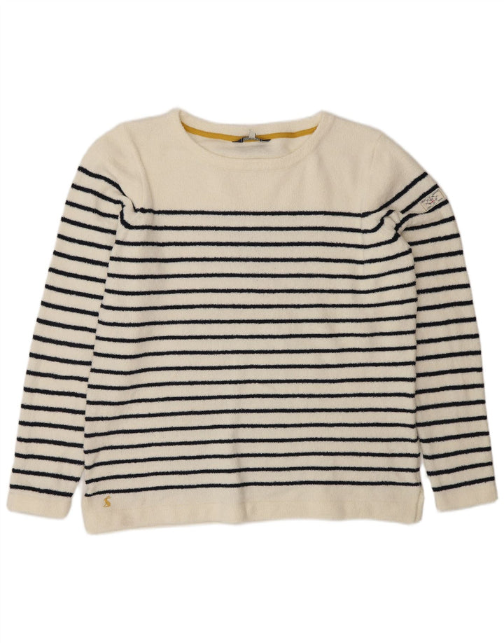 JOULES Womens Boat Neck Jumper Sweater UK 16 Large White Striped Polyester