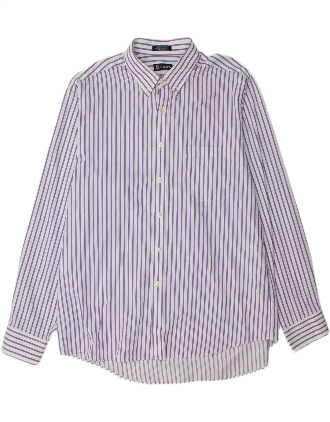 CHAPS Mens Classic Fit Shirt Size 17 17 1/2 XL Purple Striped Cotton