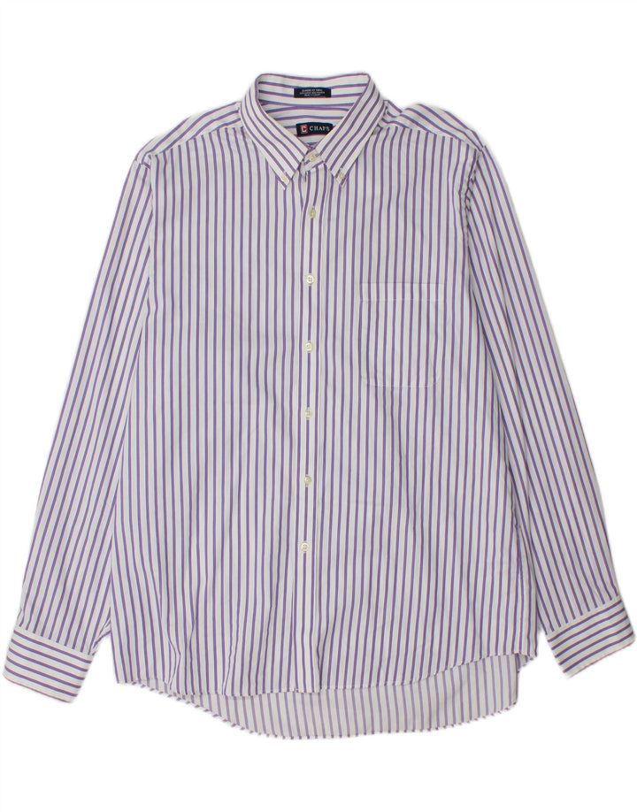 CHAPS Mens Classic Fit Shirt Size 17 17 1/2 XL Purple Striped Cotton
