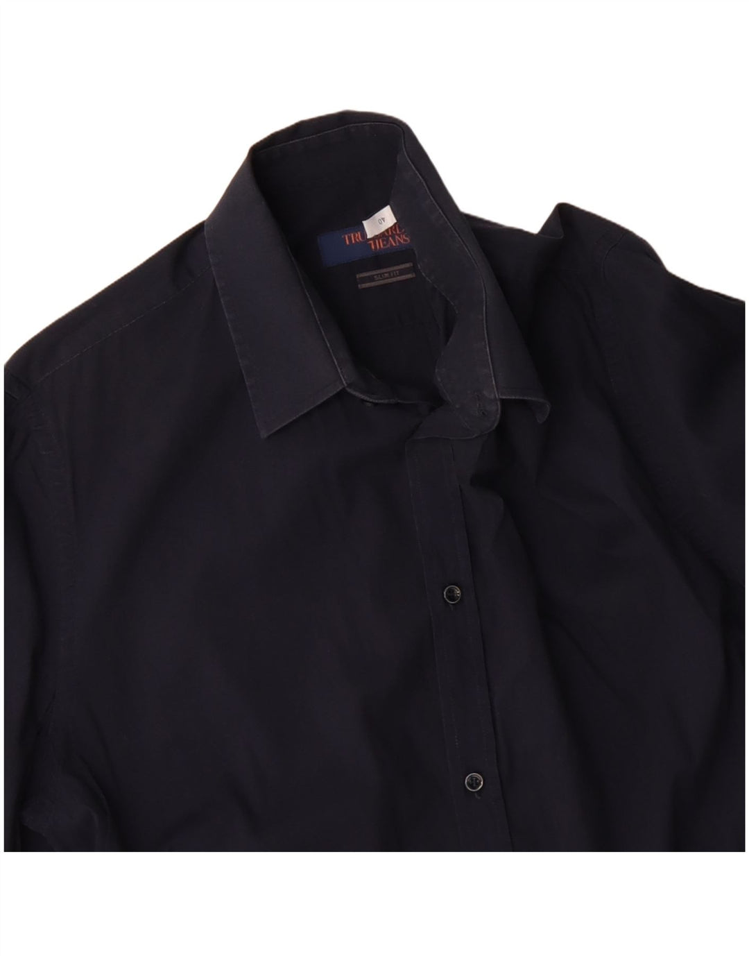 TRUSSARDI JEANS Mens Slim Fit Shirt Size 40 Medium Navy Blue Cotton