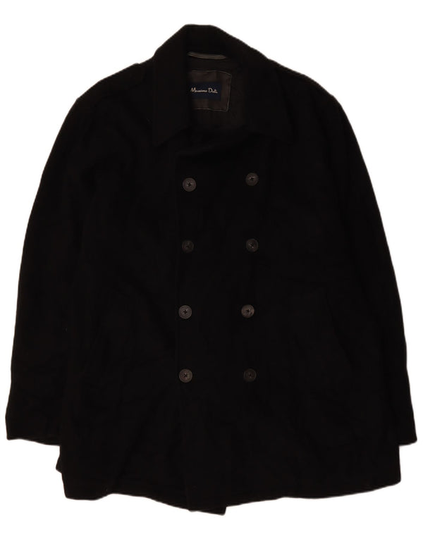 Massimo Dutti Mens Pea Coat UK 44 2XL Black Wool
