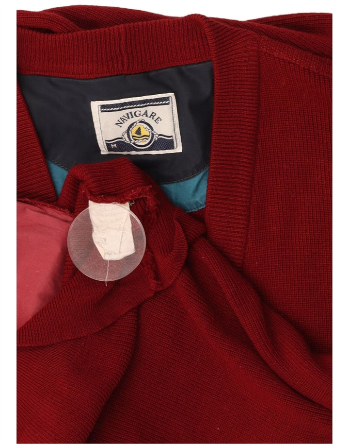 NAVIGARE Mens Cardigan Sweater Medium Burgundy Wool