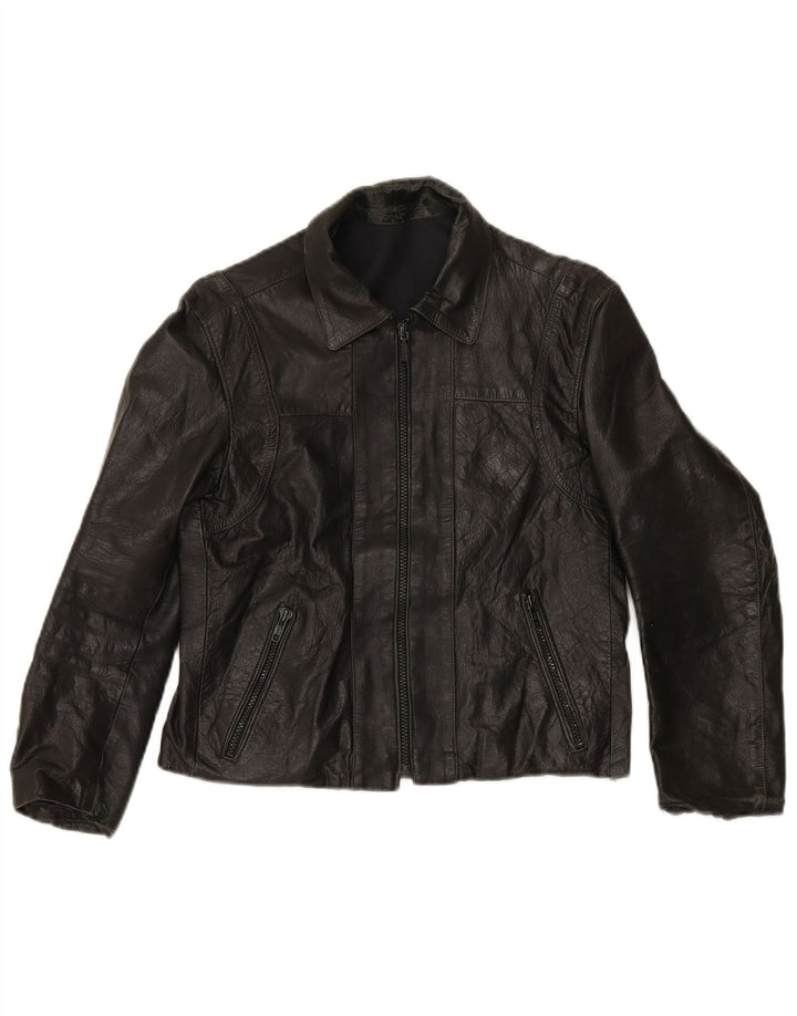Vintage Womens Crop Leather Jacket IT 44 Medium Black