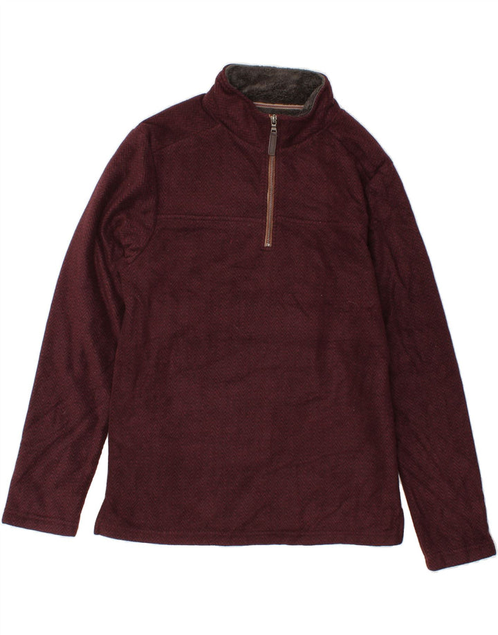LONDON FOG Mens Zip Neck Sweatshirt Jumper Medium Maroon Chevron Polyester Vintage London Fog and Second-Hand London Fog from Messina Hembry 