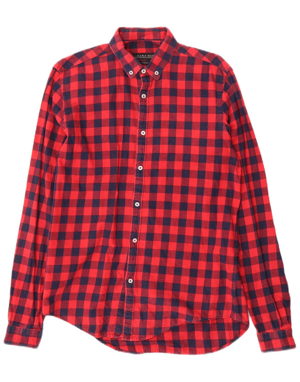 Zara Mens Slim Fit Flannel Shirt Medium Red Gingham Cotton
