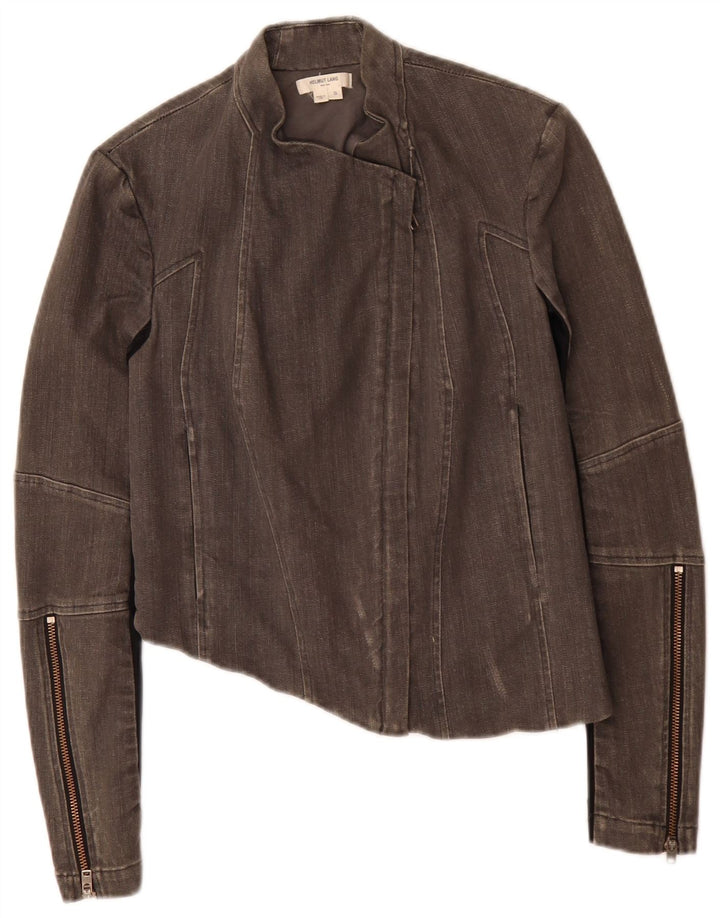 Helmut Lang Womens Asymetric Biker Jacket UK 10 Small Grey Colourblock