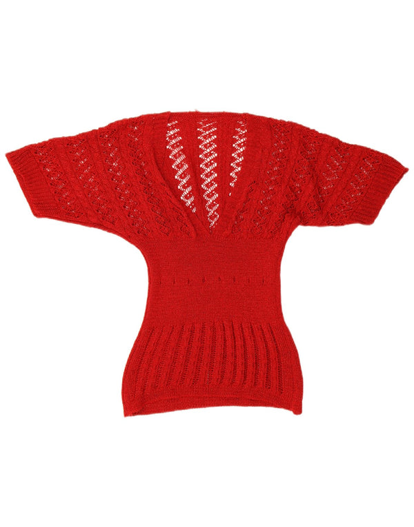 Vintage Womens Short Sleeve V-Neck Jumper Sweater UK 8 Small Red
