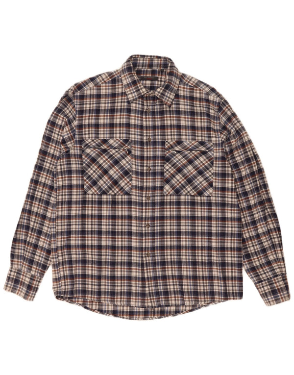 Sea Barrier Mens Flannel Shirt Medium Navy Blue Check Cotton