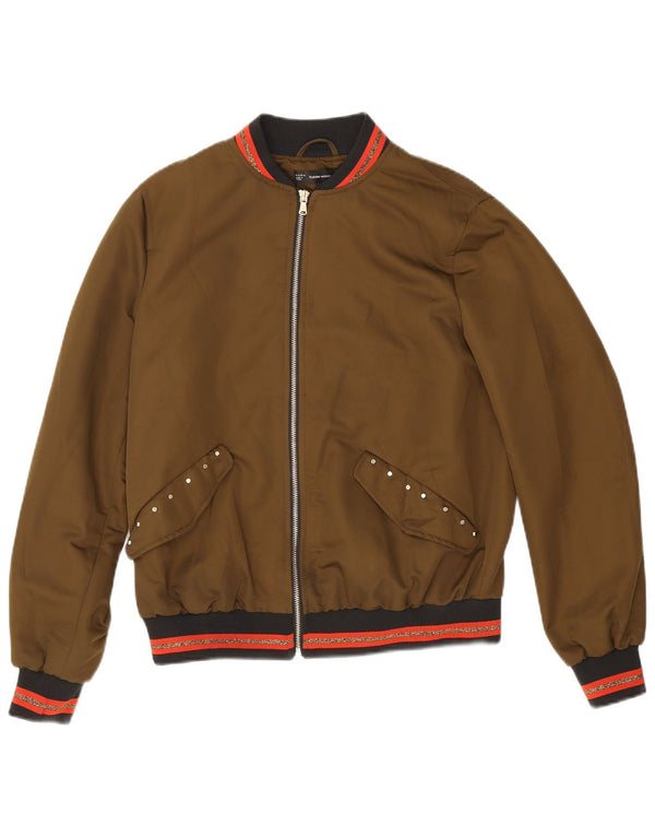 Zara Womens Graphic Bomber Jacket UK 14 Medium Khaki Striped