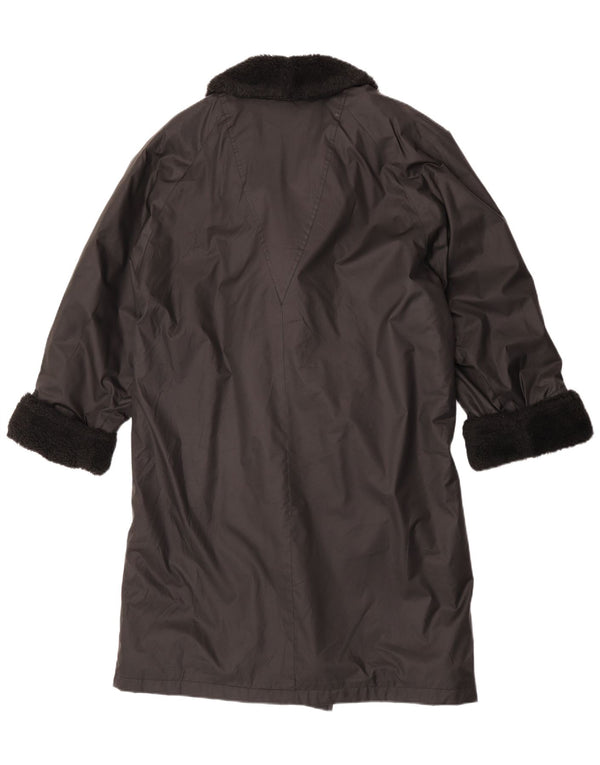 Vintage Womens Sherpa Overcoat EU 40 Medium Black Acrylic