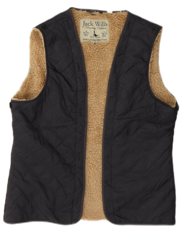 Jack Wills Womens Sherpa Open Quilted Gilet UK 14 Large Grey Cotton