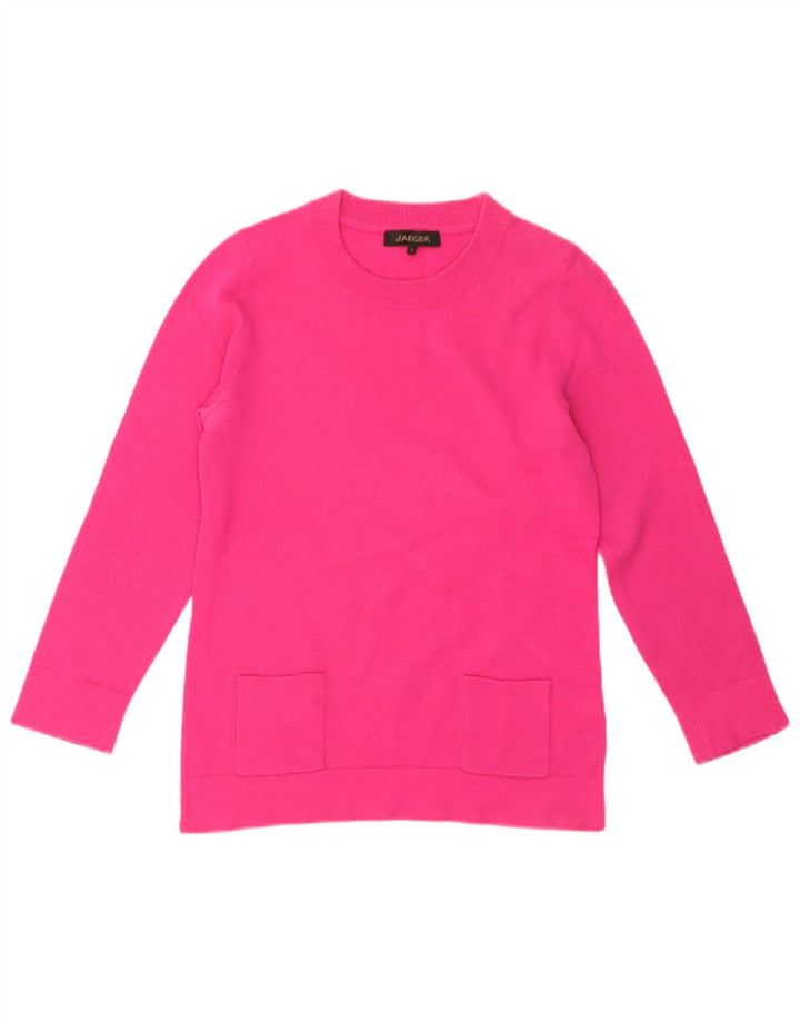 Jaeger Womens Crew Neck Jumper Sweater UK 10 Small Pink Wool