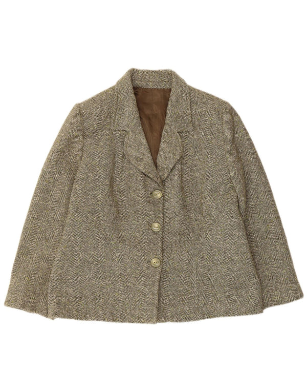 Barbour Womens 3 Button Blazer Jacket UK 14 Medium Grey Herringbone