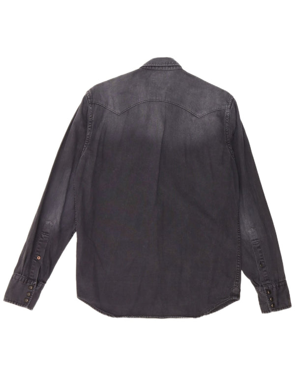 REPLAY Mens Garment Dyed Denim Shirt Medium Navy Blue Cotton