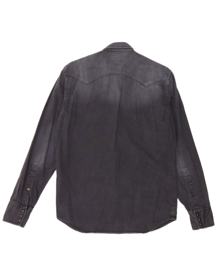 REPLAY Mens Garment Dyed Denim Shirt Medium Navy Blue Cotton