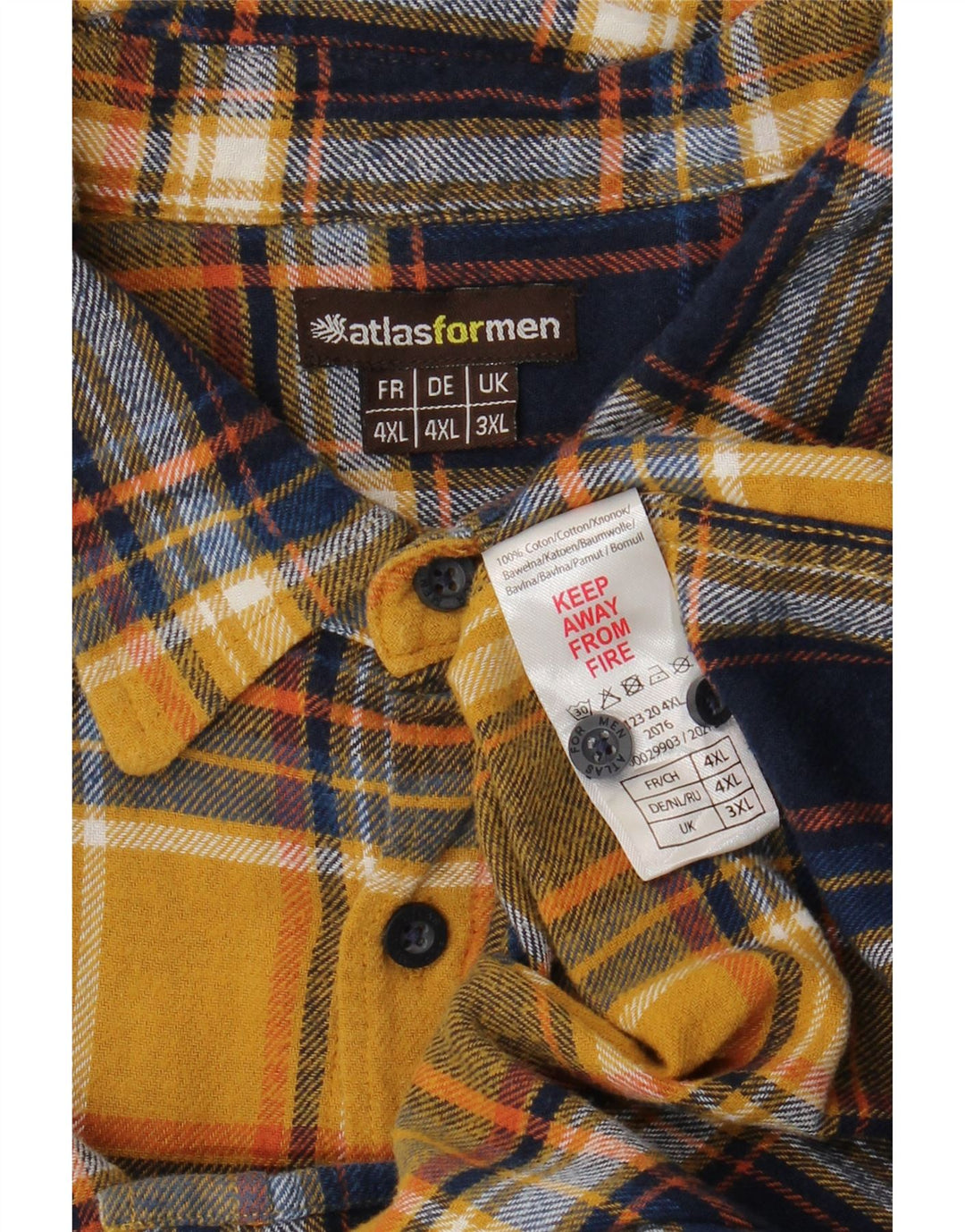 ATLAS FOR MEN Mens Flannel Shirt 3XL Yellow Check Cotton