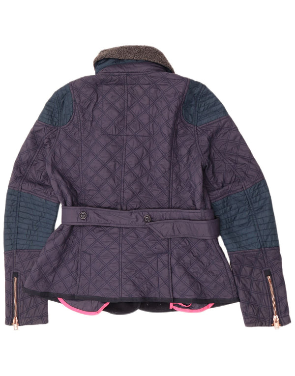 Superdry Womens Quilted Jacket UK 14 Medium Navy Blue Colourblock Nylon