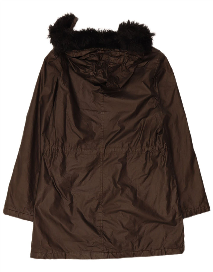 Marks & Spencer Womens Hooded Parka Jacket UK 10 Small Brown Polyamide