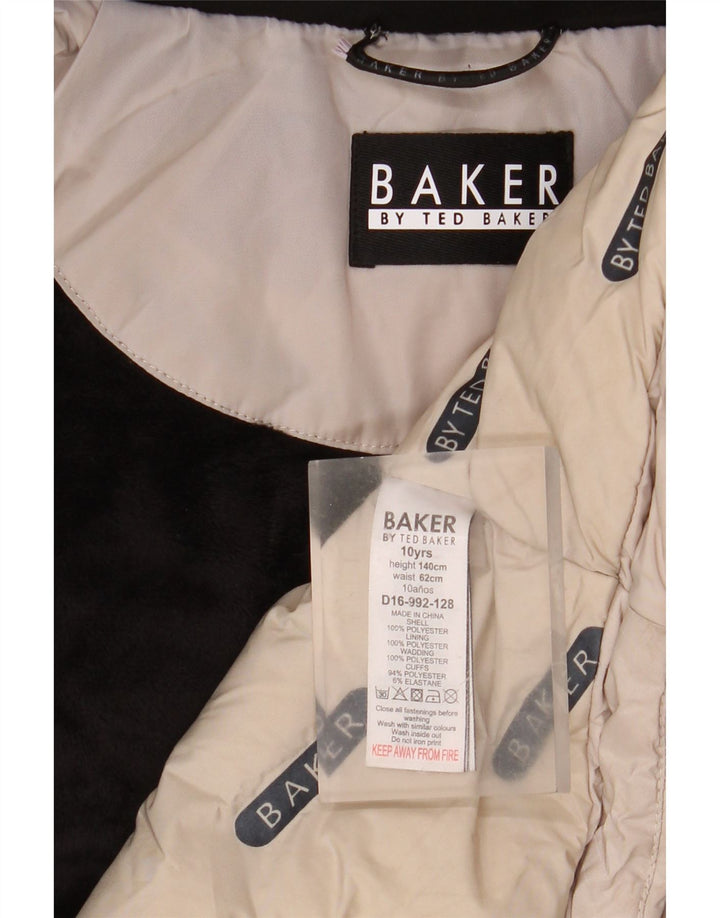 Ted Baker Girls Graphic Hooded Padded Coat 9-10 Years Beige Polyester