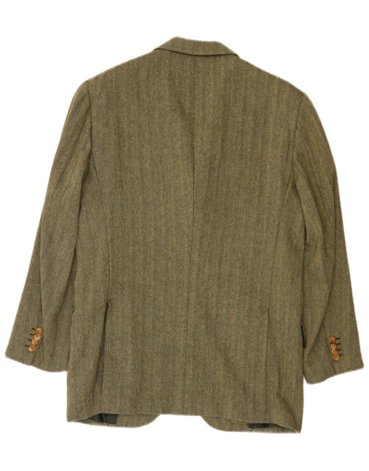 Kiton Mens Napoli 3 Button Blazer Jacket UK 38 Medium Green Herringbone