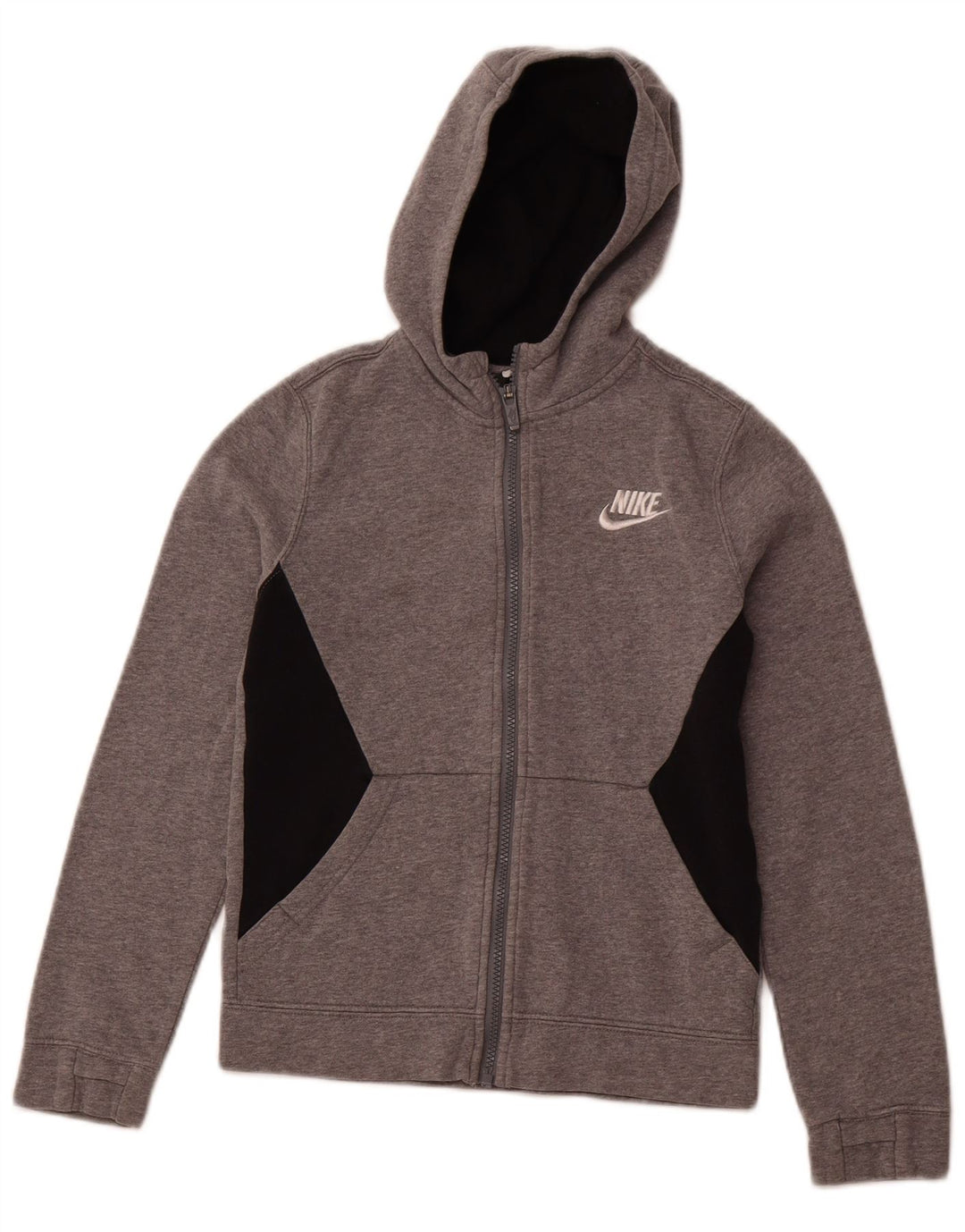 NIKE Boys Zip Hoodie Sweater 10-11 Years Medium  Grey Colourblock Cotton