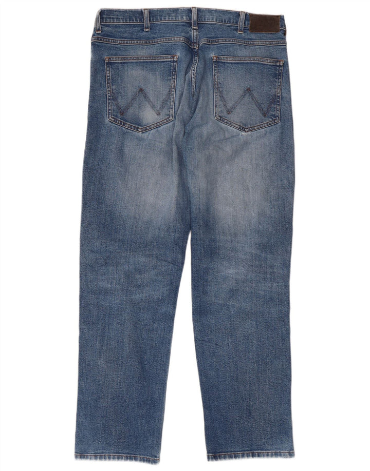 WRANGLER Mens Distressed Straight Jeans W34 L30 Blue Cotton
