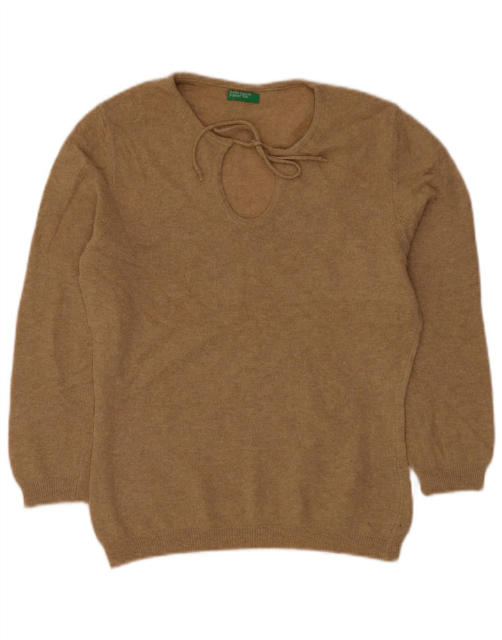 BENETTON Womens Boat Neck Jumper Sweater UK 12 Medium Beige New Wool