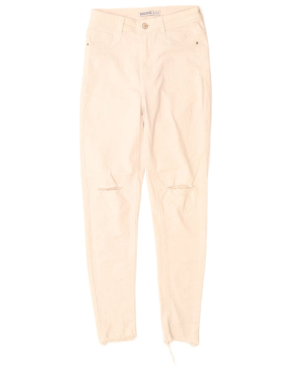 Zara Womens Distressed Skinny Jeans EU 36 XS W26 L28 White Cotton