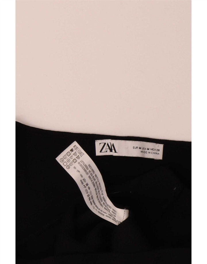 Zara Womens 3/4 Sleeve Crop Top UK 12 Medium Black Viscose