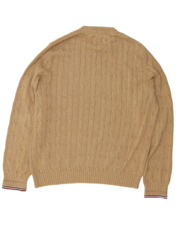 Tommy Hilfiger Mens Crew Neck Jumper Sweater Large Beige Cotton