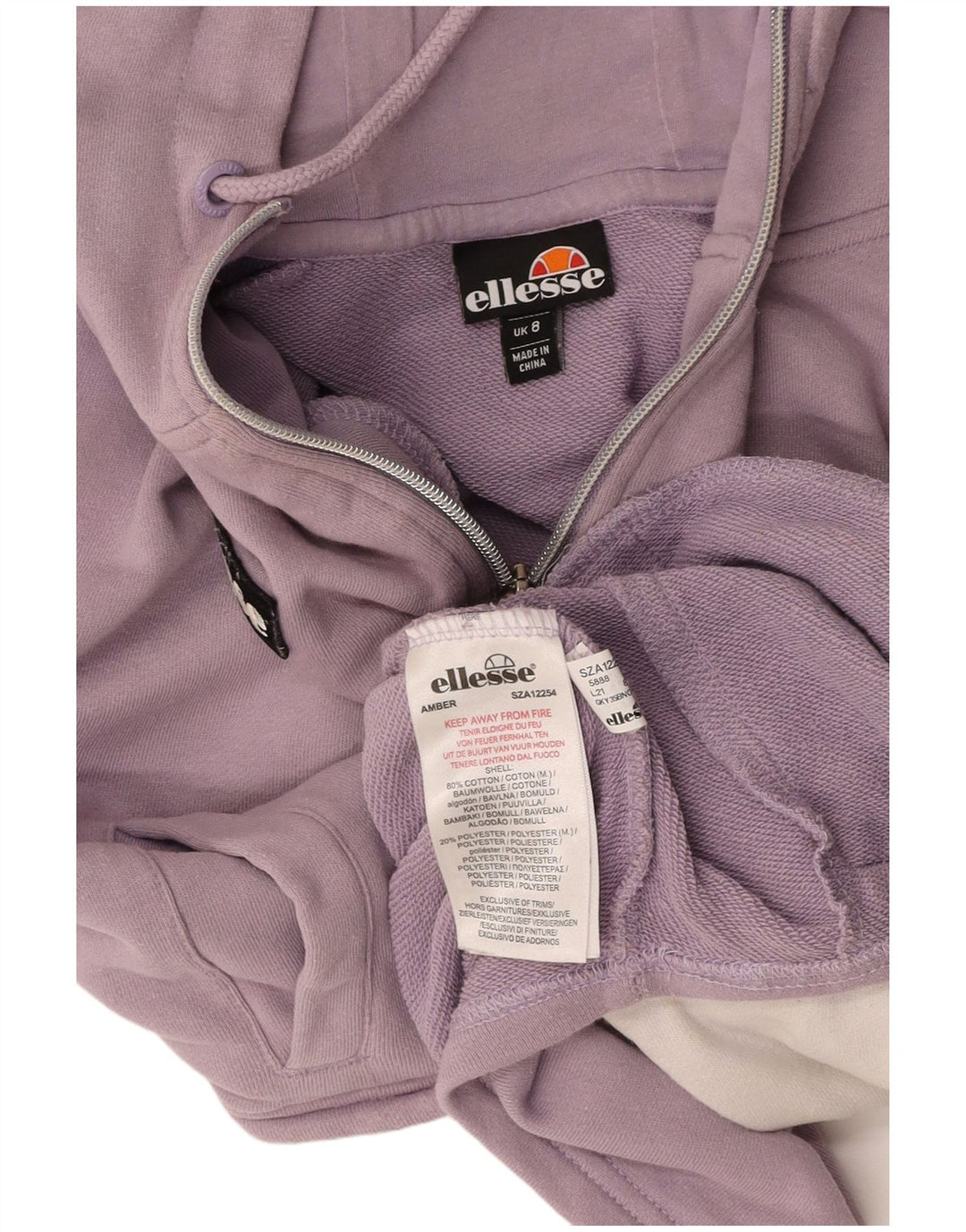 ELLESSE Womens Crop Zip Neck Hoodie Jumper UK 8 Small Purple Colourblock