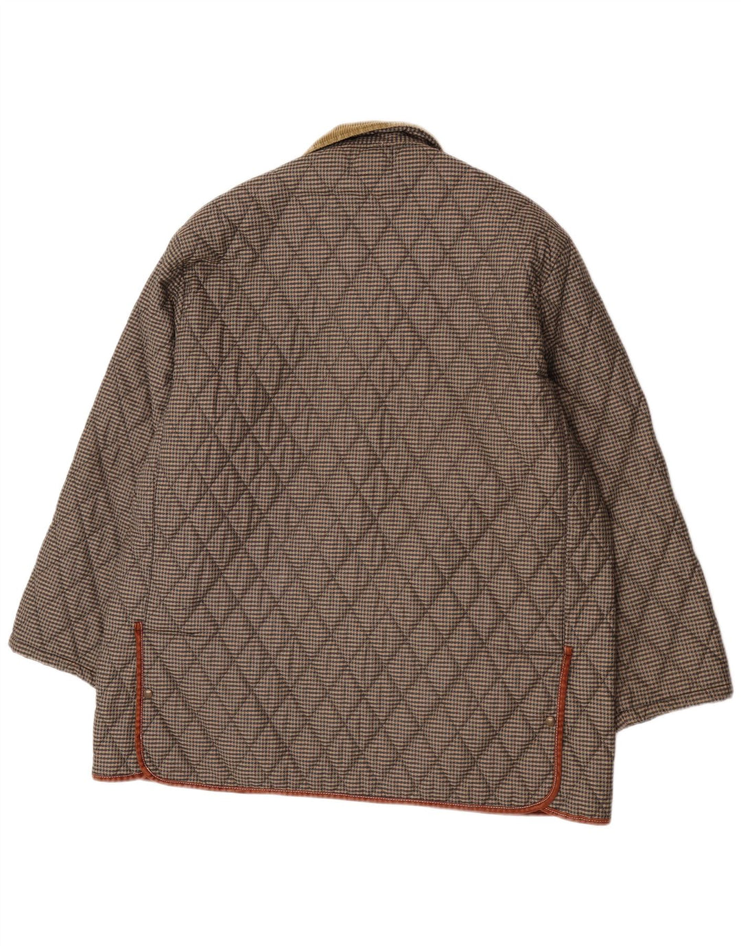 Vintage Mens Quilted Jacket UK 44 2XL Brown Houndstooth Polyester
