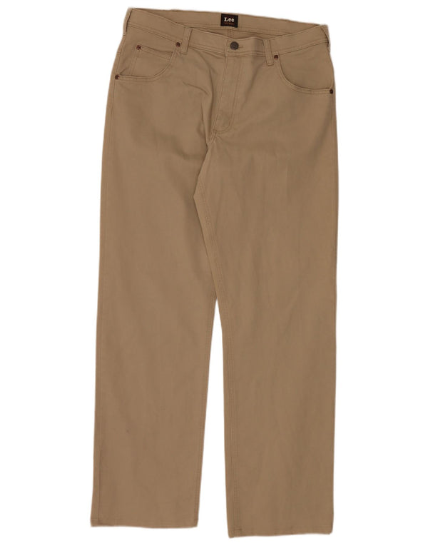 LEE Mens Brooklyn Straight Casual Trousers W34 L34 Beige Cotton
