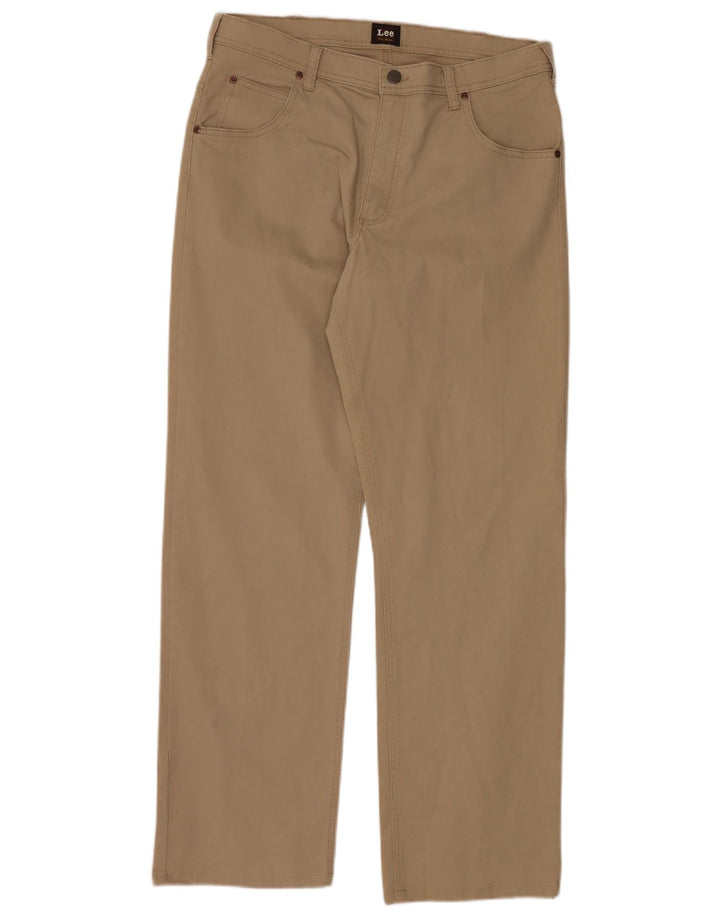 LEE Mens Brooklyn Straight Casual Trousers W34 L34 Beige Cotton