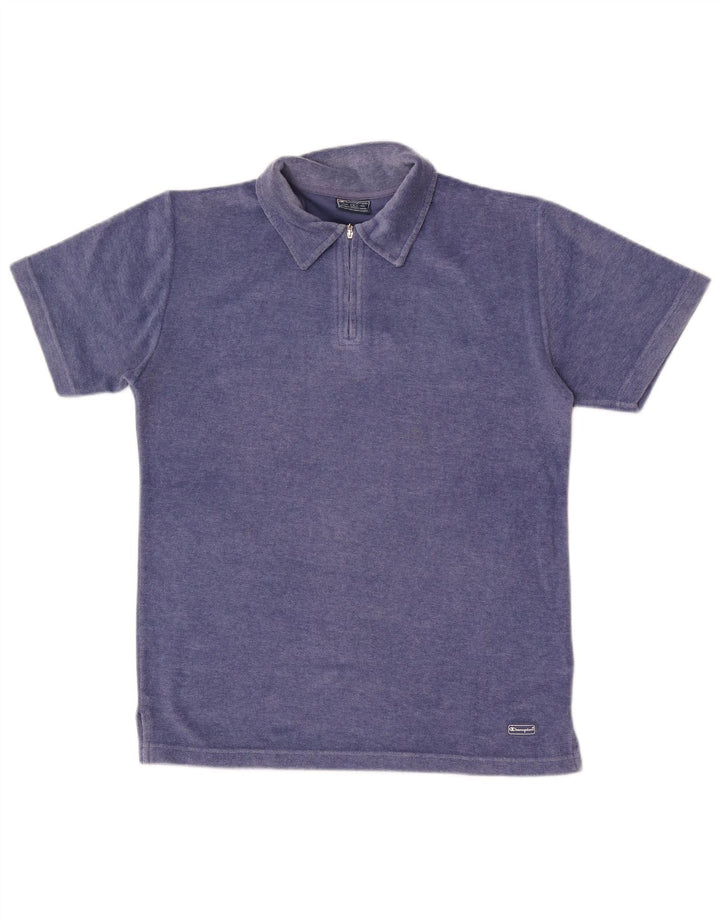 Champion Mens Velvet Polo Shirt Large Blue Polyester