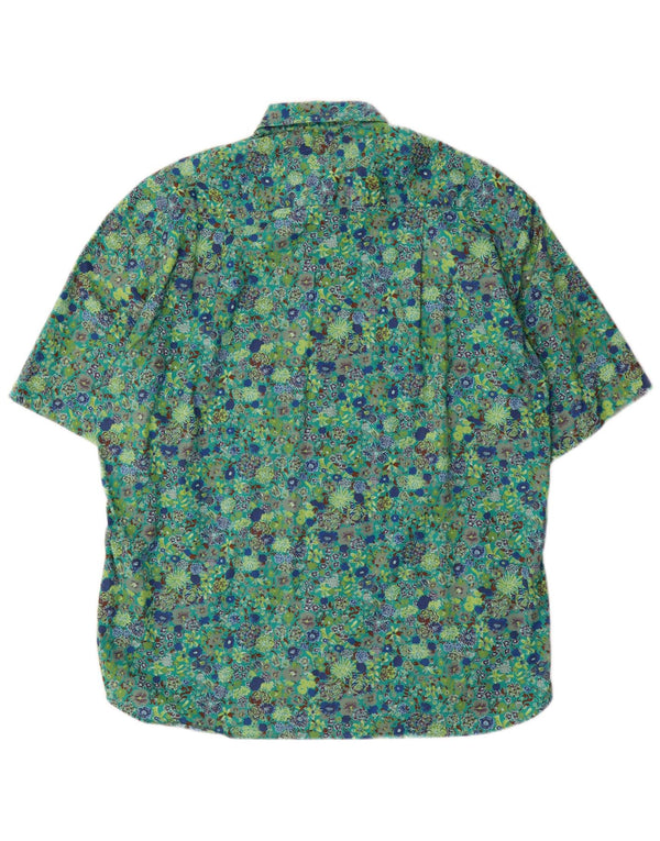 ANONIMA CAMICIE Mens Short Sleeve Shirt Medium Green Floral Cotton