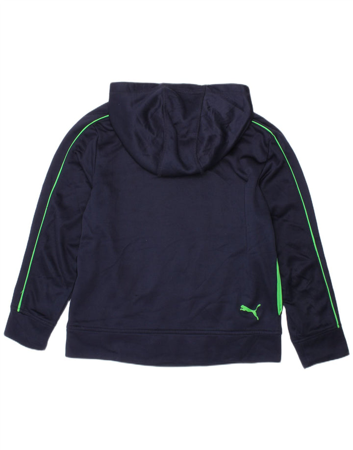 PUMA Boys Graphic Hoodie Jumper 7-8 Years Small Navy Blue Polyester