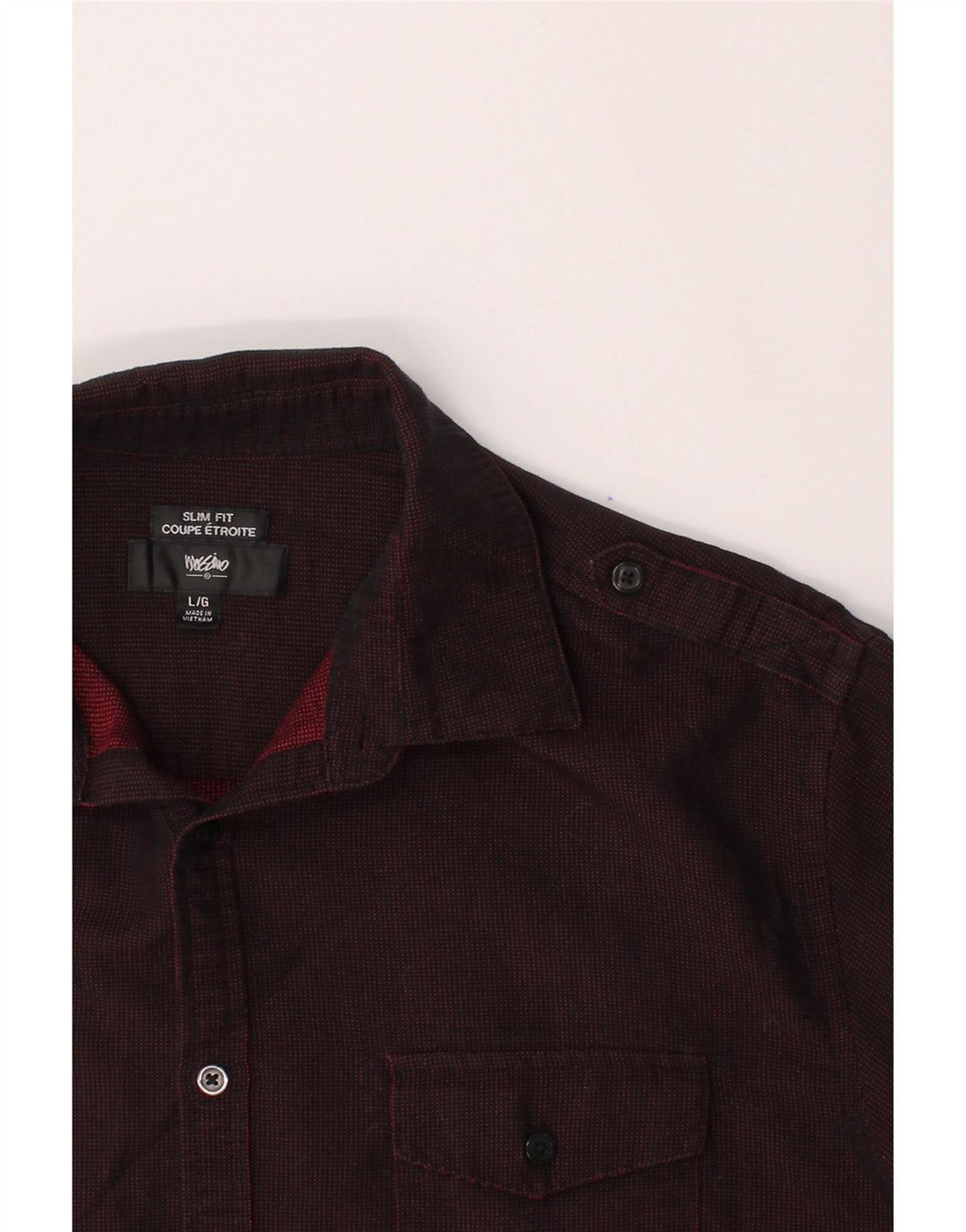 MOSSIMO Mens Slim Fit Military Shirt Large Maroon Gingham Cotton Vintage Mossimo and Second-Hand Mossimo from Messina Hembry 