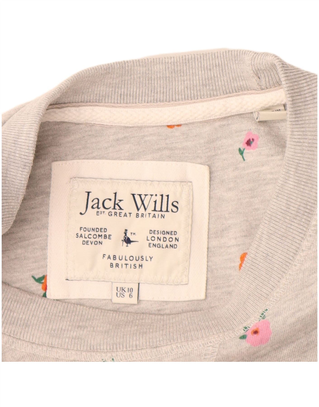 Jack Wills Womens Graphic Sweatshirt Jumper UK 10 Small Grey Floral