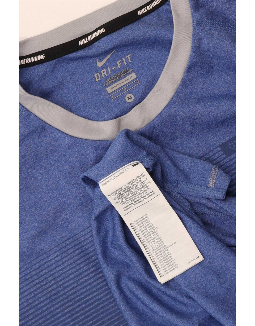 Nike Mens Dri Fit T-Shirt Top Medium Blue Striped Polyester