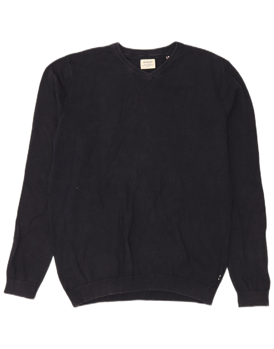 JACK & JONES Mens V-Neck Jumper Sweater Medium Navy Blue
