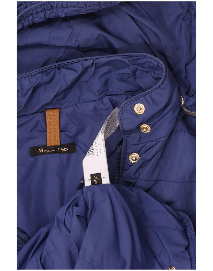 Massimo Dutti Womens Hooded Quilted Jacket EU 36 Small Blue Nylon