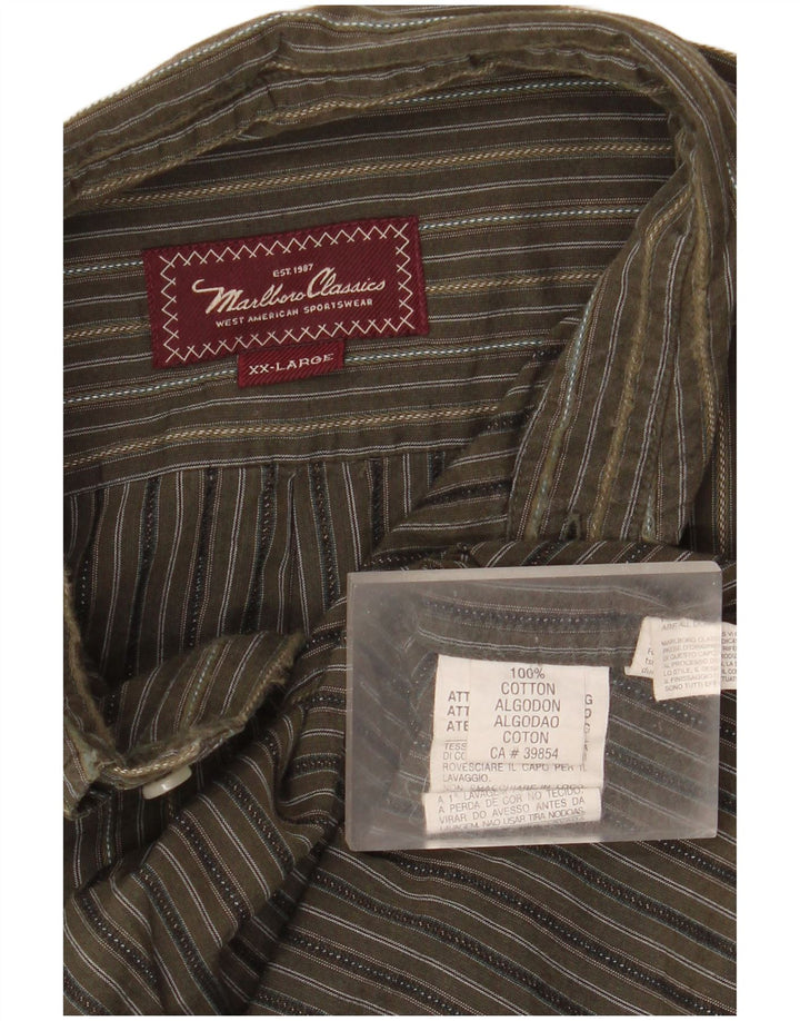 Marlboro Classics Mens Shirt 2XL Khaki Striped Cotton