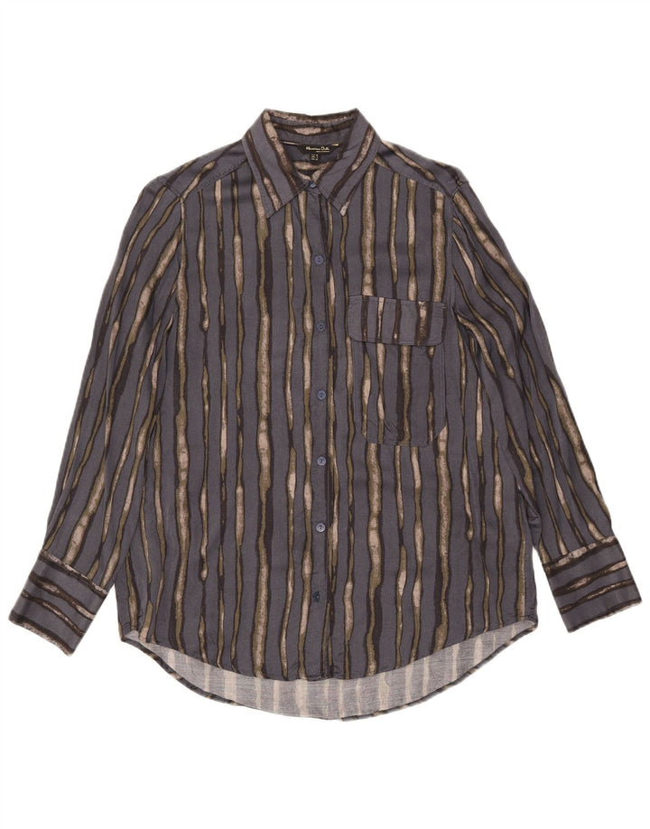Massimo Dutti Womens Oversized Shirt EU 38 Small Grey Striped Viscose