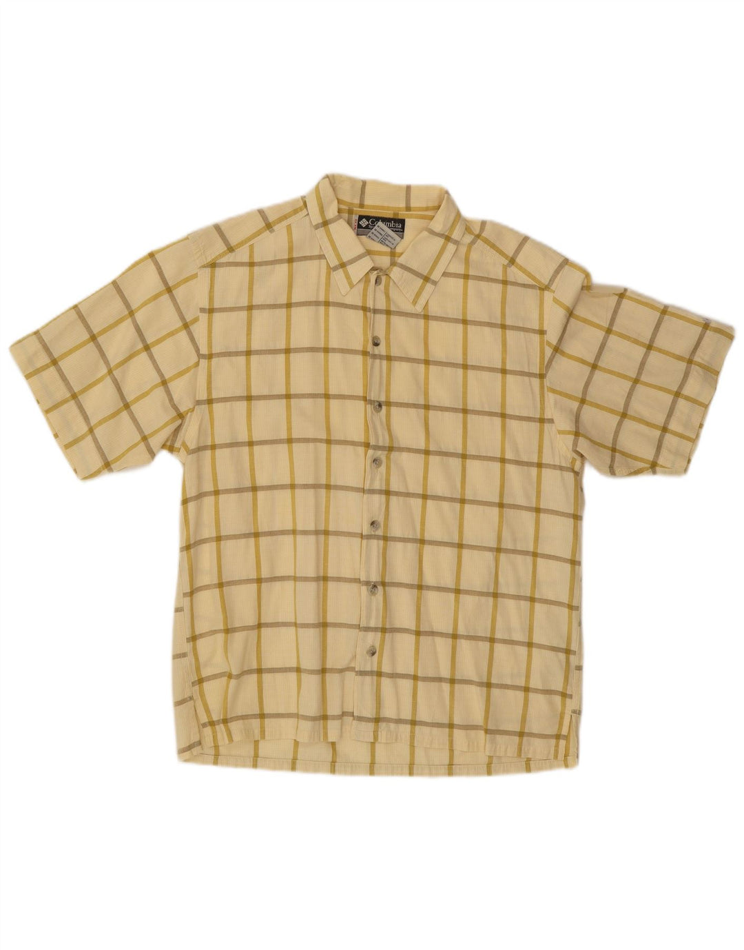 Columbia Mens Short Sleeve Shirt Medium Yellow Check Cotton