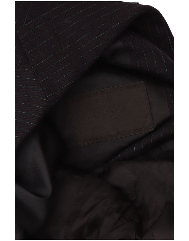 Prada Mens 3 Button Blazer Jacket Size 56 2XL Black Pinstripe Virgin Wool