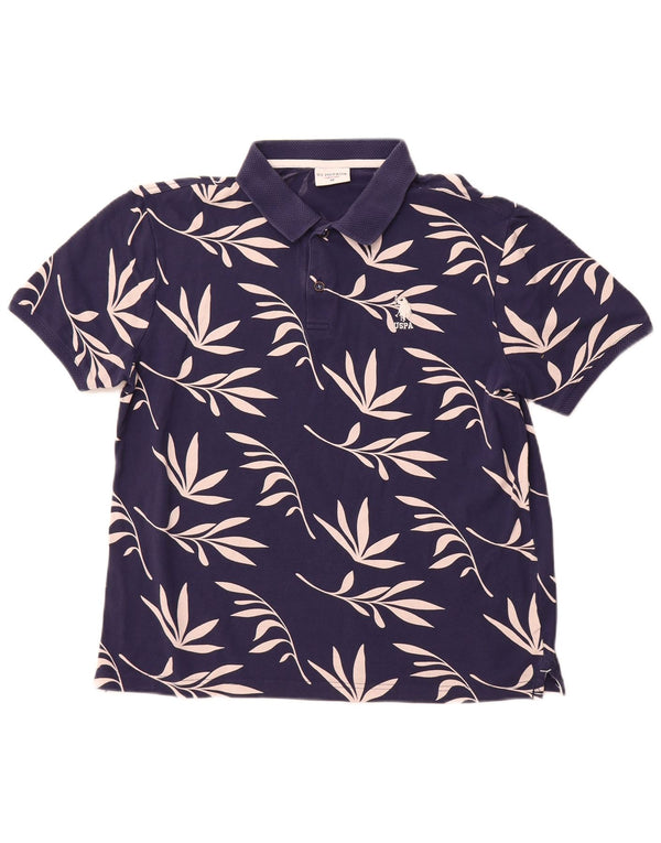 U.S. POLO ASSN. Mens Polo Shirt Medium Navy Blue Floral Cotton
