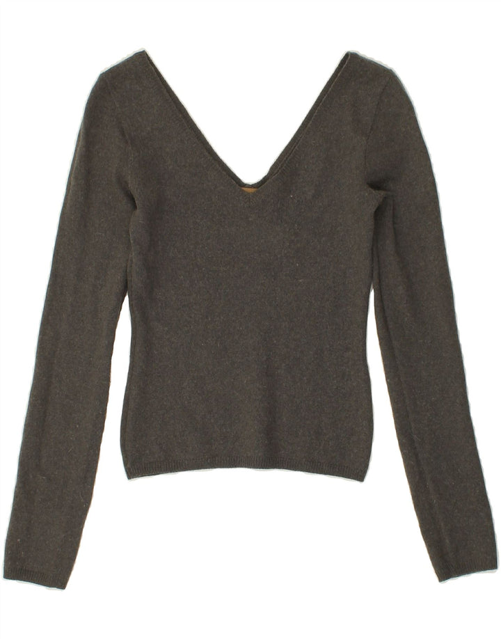 RICHMOND Womens Crop Graphic V-Neck Jumper Sweater IT 42 Medium Grey Vintage Richmond and Second-Hand Richmond from Messina Hembry 