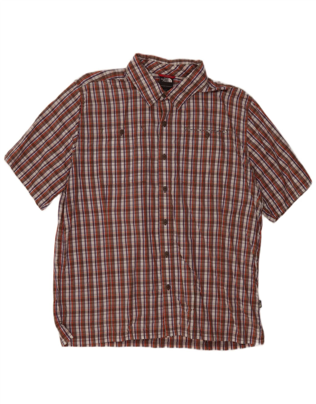 THE NORTH FACE Mens Short Sleeve Shirt XL Brown Check Nylon