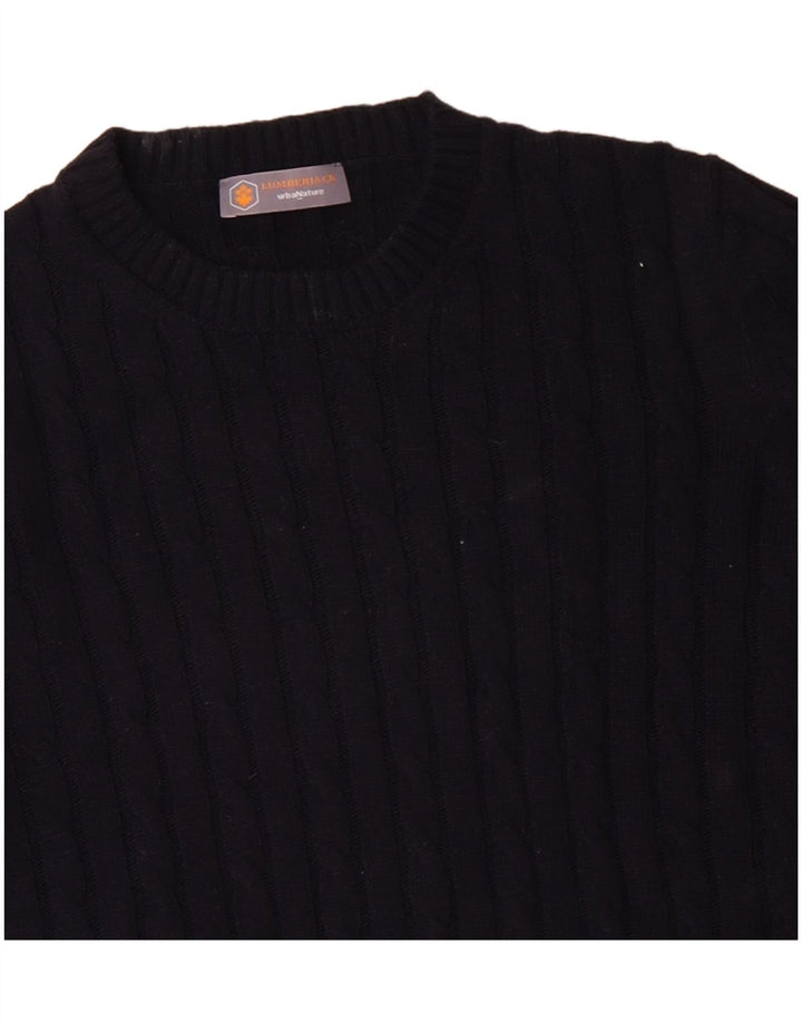 Vintage Mens Crew Neck Jumper Sweater Medium Navy Blue Acrylic